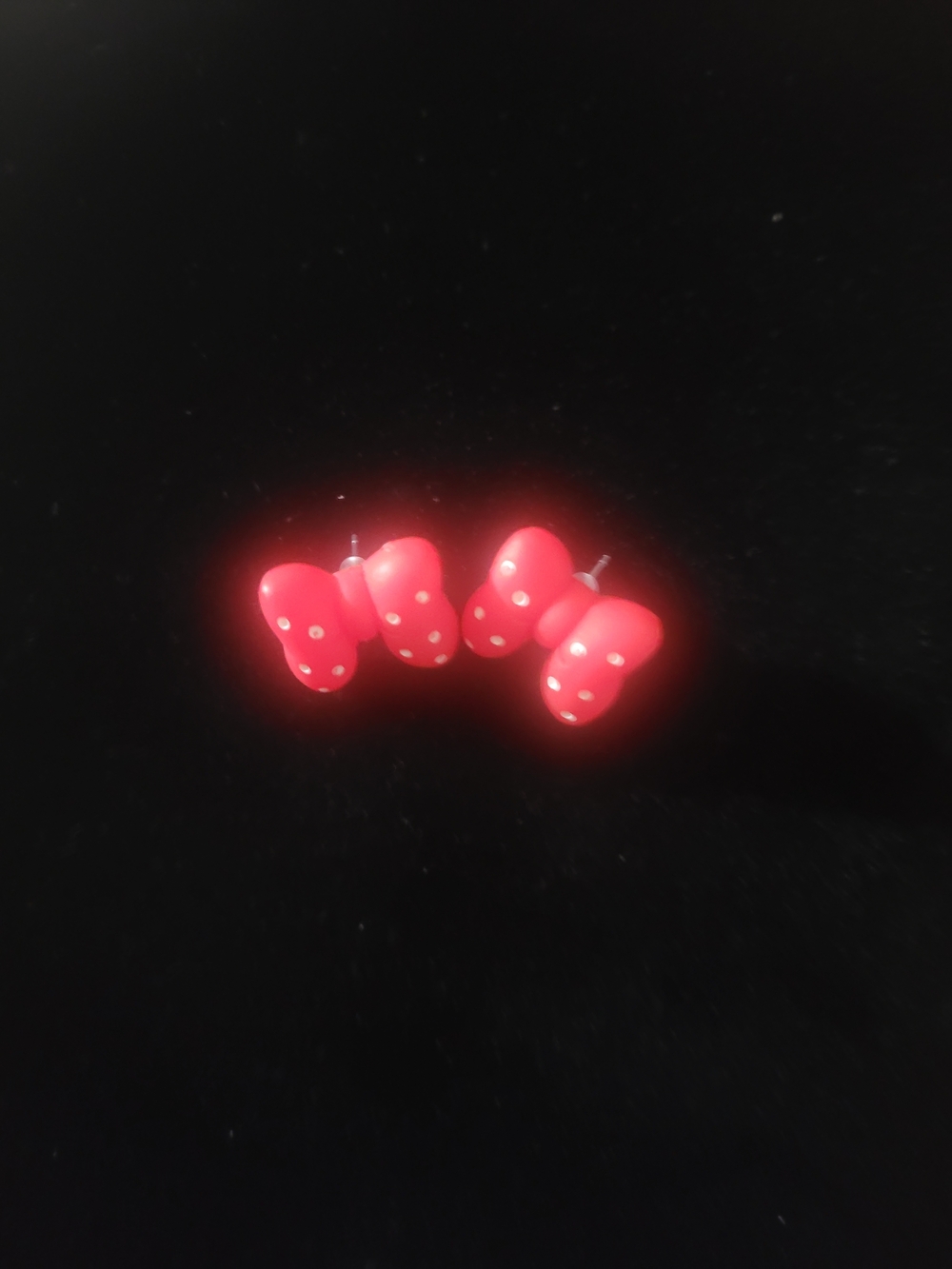 Cute Minnie Mouse Red Bow Stud Earrings with White Dots